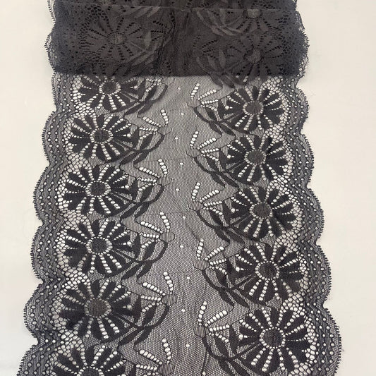 freedombeauty|23CM Black Lace Trim Fashionable High-Quality Large Lace Elastic Trim Clothing Home Accessories