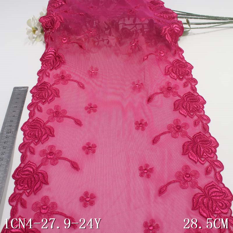 【1pack】-freedombeauty|Soft Mesh Double-Sided Ancient Style Flower Elastic Embroidery Lace Hanfu Performance Costume Lace Trim Accessories