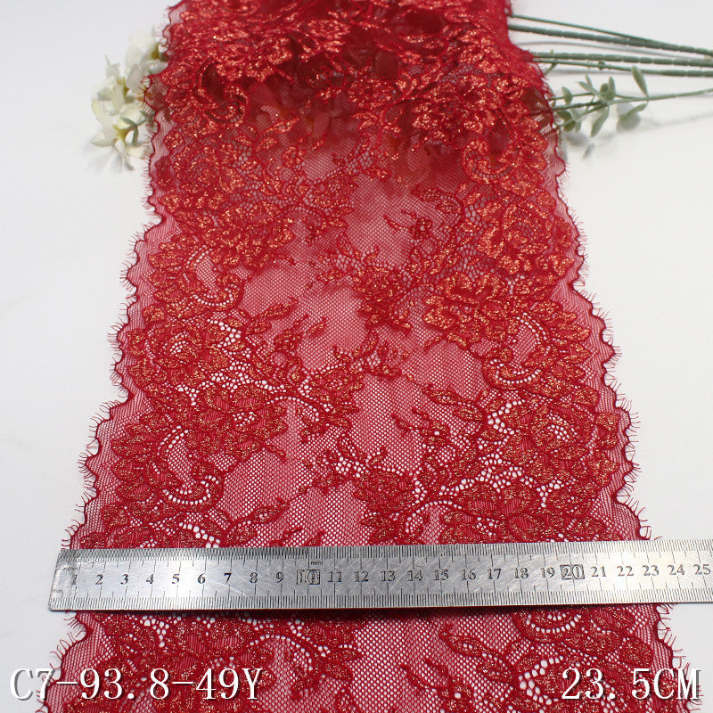 freedombeauty|Red Asymmetrical Gold Stamping Elastic Eyelash Lace Trim Dance Costume Curtain 23cm Lace Trim Accessories