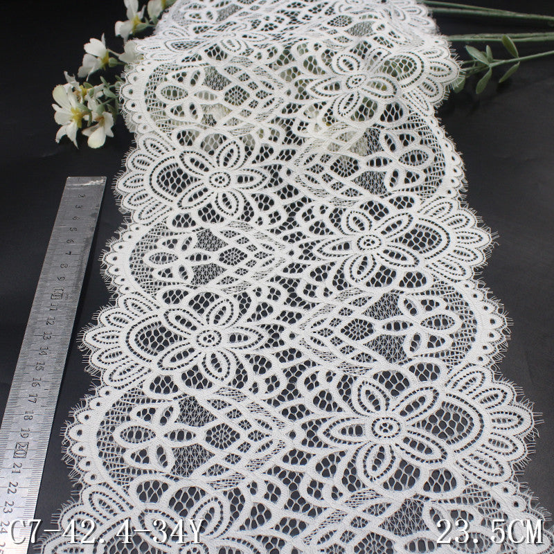 freedombeauty|White Double-Sided Wavy Ethnic Style Elastic Eyelash Lace Trim Clothing Curtain 23cm Lace Trim Accessories
