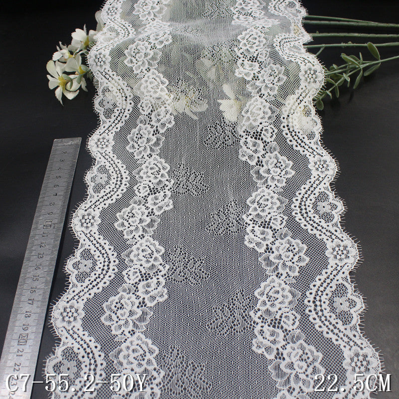 freedombeauty|White Double-Sided Wavy Retro Elastic Eyelash Lace Trim Performance Costume Curtain 22cm Lace Trim Accessories