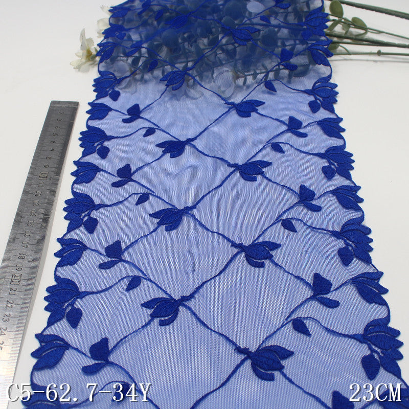 【1pack】-freedombeauty|Blue Diamond Mesh Double-Sided Flower Mesh Embroidery 18cm Curtain Sofa Cushion Lace Trim DIY
