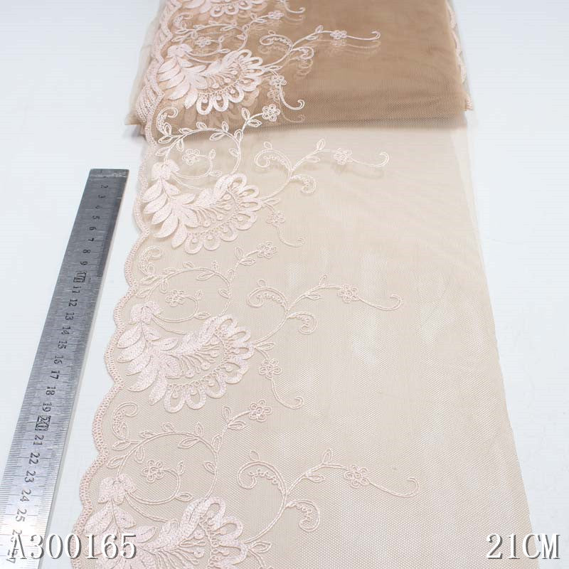 【1pack】-freedombeauty|Premium Skin Tone Mesh Single-Sided Exquisite Polyester Thread Embroidery Lace DIY Curtain Sofa Cushion Lace Trim