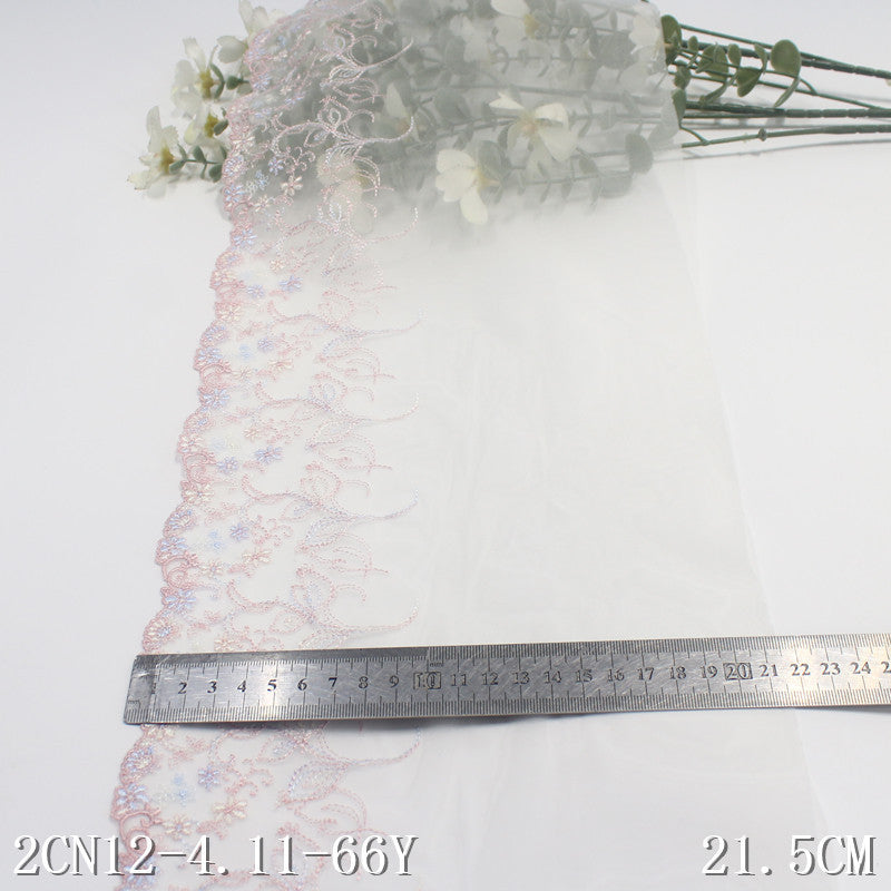 【1pack】-freedombeauty|Multicolor Mesh Single Edge Vintage Floral Embroidery Trim Clothing Home Textile 21cm Lace Trim DIY Accessories