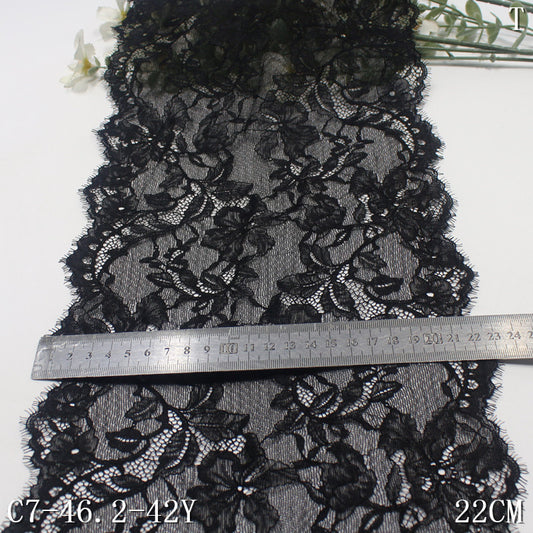 freedombeauty|Black Double-Sided Retro Floral Lightweight Elastic Eyelash 22cm Clothing Home Textile Lace Trim DIY