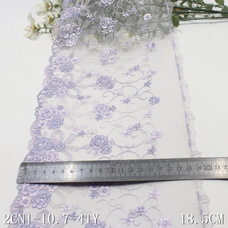 【1pack】-Freedombeauty | Gray Unilateral Bow French Style Small Flower Embroidery Lace 18cm Clothing Home Textile Lace Accessories