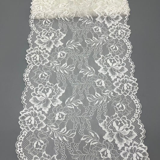 freedombeauty|24cm Elastic White Hollow Lace Trim Nylon Wedding Dress Accessories Decorative Lace Custom Design