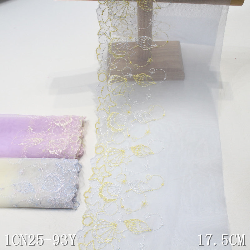 【1pack】-freedombeauty|Multicolor Mesh Shell Starfish Theme Lightweight Embroidered Lace Trim for Clothing and Home Textile DIY Accessories