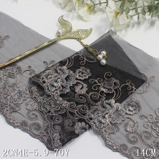 freedombeauty|Multicolor Mesh Single Edge Gold and Silver Thread Flower Embroidery Trim Clothing Curtain 14cm Lace Trim Accessories