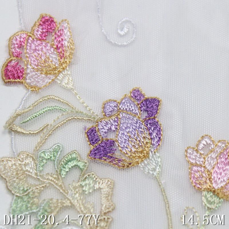 【1pack】-Freedombeauty | White Mesh Single Side Colorful Small Fresh Flower Cluster Stretch Embroidery Light Skirt Clothing Home Textile Accessories