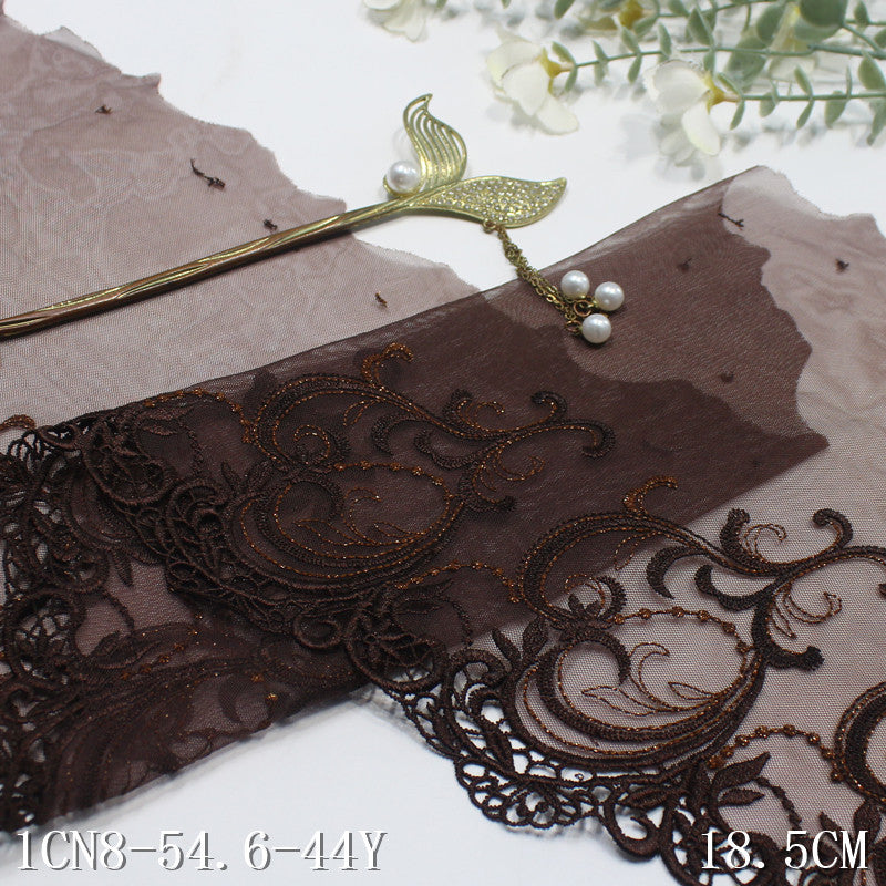 【1pack】-freedombeauty|Multicolor Silver Thread Ancient Style Water-Soluble Pattern Embroidery Lace Trim 17cm Clothing Home Textile Lace Trim DIY