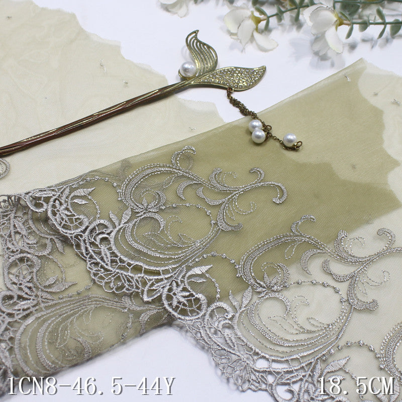 【1pack】-freedombeauty|Multicolor Silver Thread Ancient Style Water-Soluble Pattern Embroidery Lace Trim 17cm Clothing Home Textile Lace Trim DIY