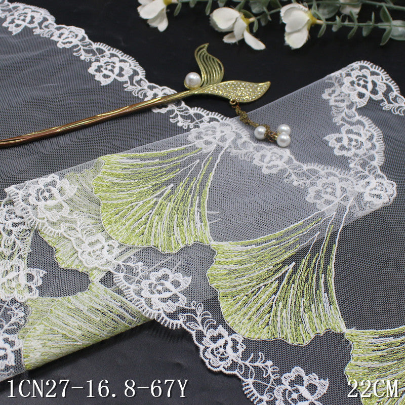 【1pack】-freedombeauty|Green Double-Sided Flower One-Way Gold Thread Apricot Leaf Embroidery Lace Trim Curtain Sofa Cushion Lace Trim Accessories