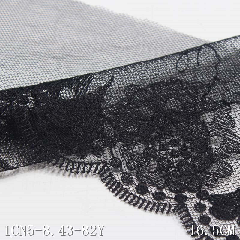 【1pack】-Freedombeauty | Black Mesh Polyester Thread Exquisite Flower Embroidery Lace Accessories Curtain Sofa Cushion Underwear Lace