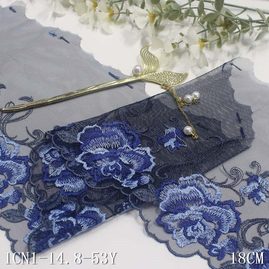 【1pack】-freedombeauty|Multicolor Mesh Single-Sided Vintage Exquisite Flower Embroidery Lace DIY Clothing Curtain Lace Trim Accessories