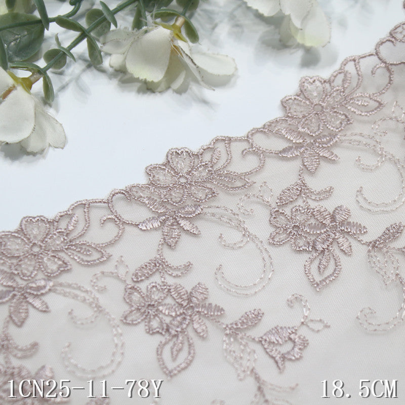 【1pack】-freedombeauty|Skin Tone Mesh Single Edge Vintage Floral Embroidery Trim 18cm Clothing Home Textile Lace Trim DIY Accessories