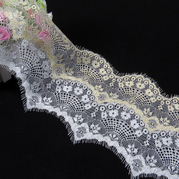 FREEDOMBEAUTY | 9cm gold and silver thread eyelash lace, platinum black and silver with light cool sexy pajamas underwear lace