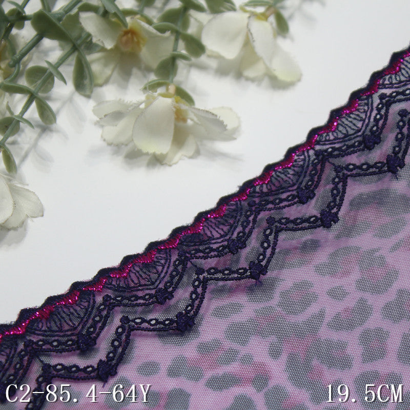 【1pack】-freedombeauty|Leopard Print Single Side Silver Thread Mesh Embroidery Trim 19cm Curtain Sofa Cushion Lace Trim Accessories