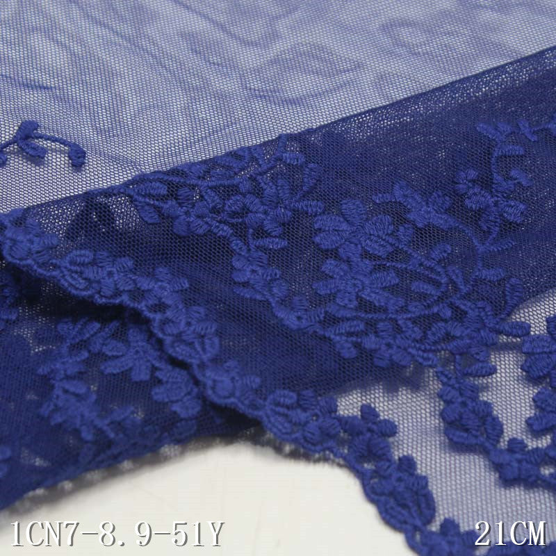 【1pack】-freedombeauty|Dark Blue Mesh Cotton Thread Small Floral Embroidery Trim Accessories Curtain Decoration Sofa Cushion Trim