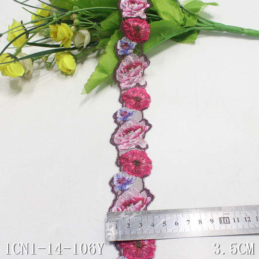 freedombeauty|Rose Red Small Flower Pattern Narrow Embroidery Trim DIY Handmade Accessories Curtain Sofa Cushion Trim