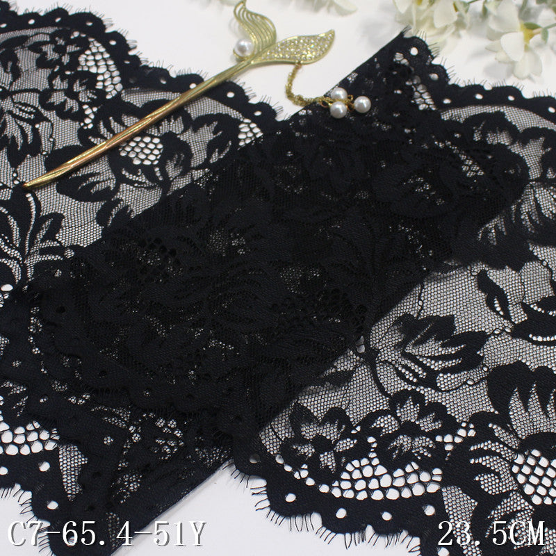 freedombeauty|Black Double-Sided Wavy Flower Elastic Eyelash Lace Trim Performance Costume Curtain 23cm Lace Trim Accessories