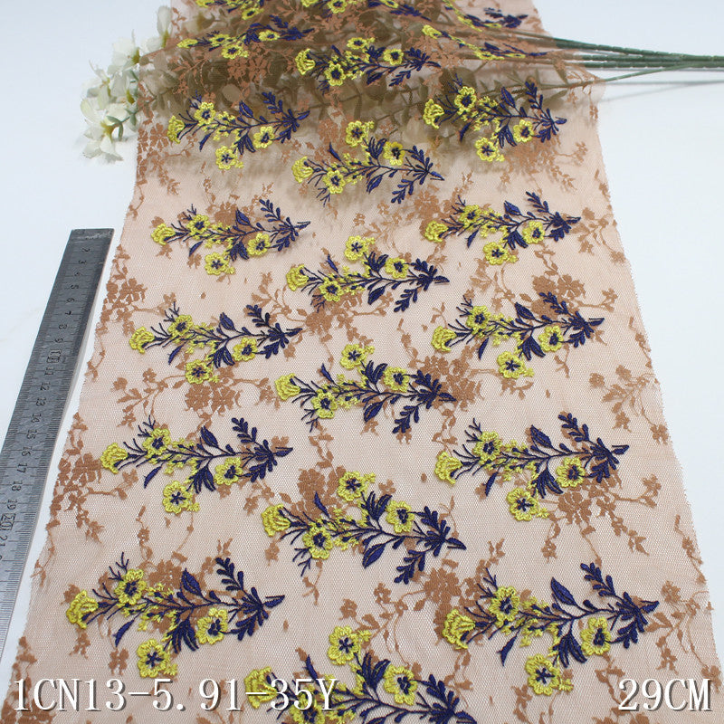 【1pack】-freedombeauty|Brown Mesh Full Multi-color Small Flower Embroidery Trim Curtain Sofa Cushion 27cm Lace Trim Accessories