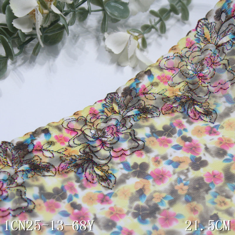 【1pack】-freedombeauty|Printed Mesh Single Edge Gold Thread Flower Embroidery Trim 21cm Curtain Sofa Cushion Lace Trim Accessories