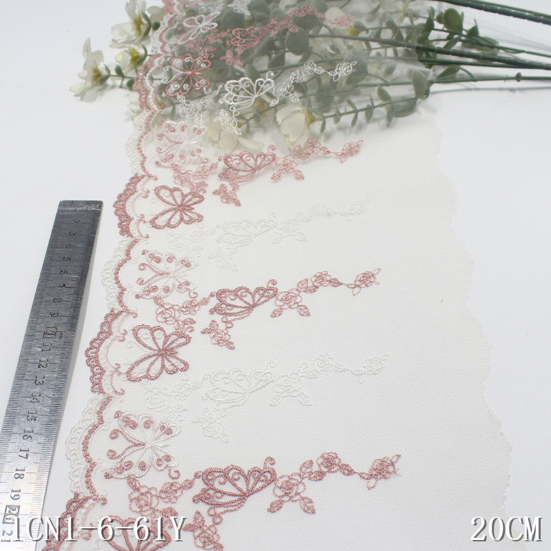 【1pack】-freedombeauty|Two-tone French Style Single-sided Exquisite Butterfly Mesh Embroidery 20cm Curtain Sofa Cushion Lace Trim Accessories