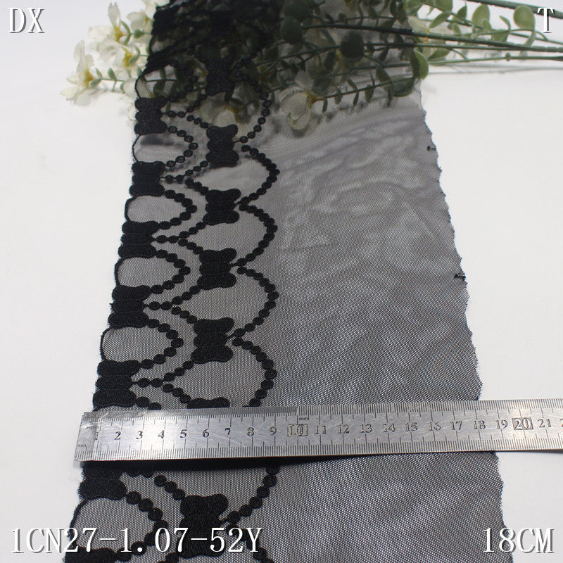 【1pack】-freedombeauty|Black and White Single-Sided Fresh Bowknot Mesh Embroidery Lace Trim Curtain Sofa Cushion Lace Trim Accessories