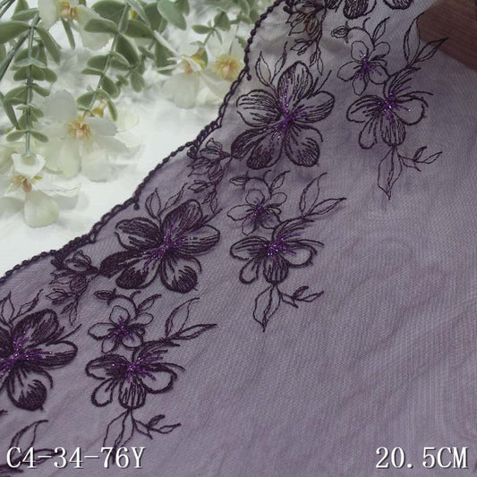 【1pack】-freedombeauty|Purple Mesh Simple Single-Sided Silver Thread Flower Embroidery Lace DIY Lingerie Clothing Lace Trim Accessories
