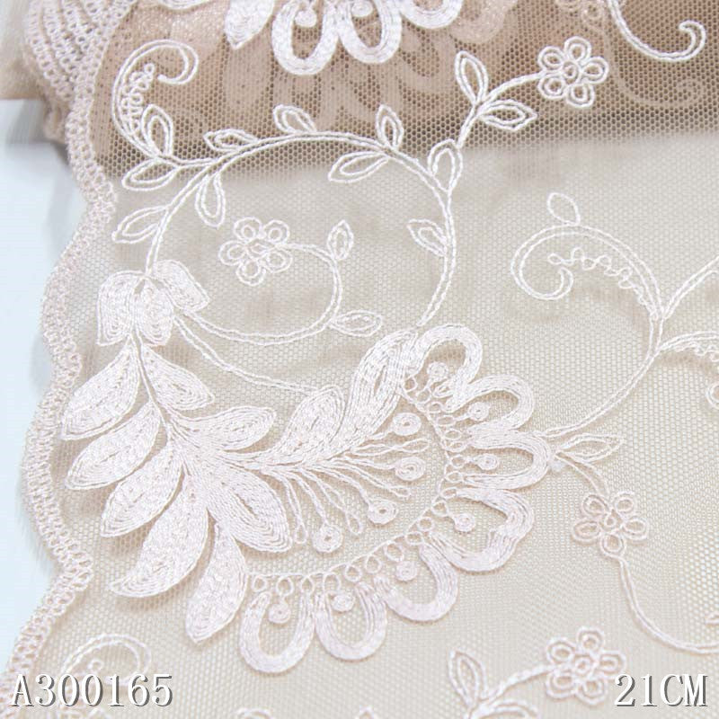 【1pack】-freedombeauty|Premium Skin Tone Mesh Single-Sided Exquisite Polyester Thread Embroidery Lace DIY Curtain Sofa Cushion Lace Trim