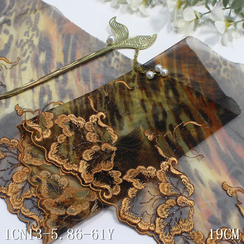 【1pack】-freedombeauty|Multicolor Printed Mesh Ancient Style Single Edge Silver Thread Embroidery Trim Curtain Sofa Cushion 19cm Trim Accessories