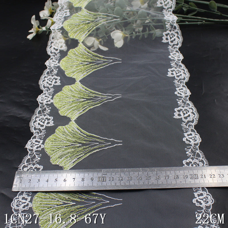 【1pack】-freedombeauty|Green Double-Sided Flower One-Way Gold Thread Apricot Leaf Embroidery Lace Trim Curtain Sofa Cushion Lace Trim Accessories