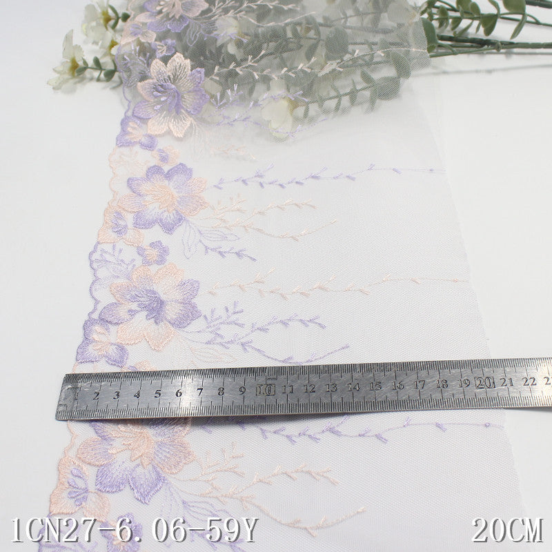 【1pack】-freedombeauty|Two-tone Single-sided Vintage Floral Mesh Embroidery Trim 20cm Curtain Sofa Cushion Lace Trim Accessories