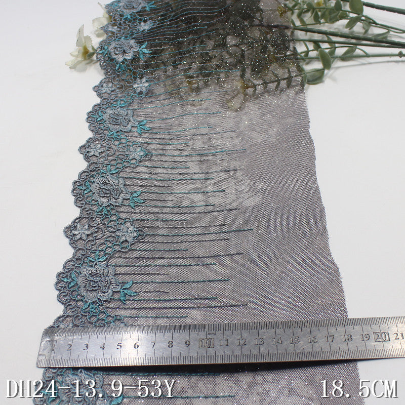 【1pack】-freedombeauty|Shiny Gray Mesh Single Wave Retro Tassel Pattern Embroidery Lace Trim Clothing Curtain Fabric Lace Accessories