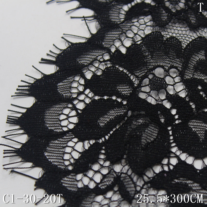 freedombeauty|Black and Blue Double Wave Retro Flower Soft Non-Elastic Eyelash 25cm Clothing Home Textile Lace Trim DIY