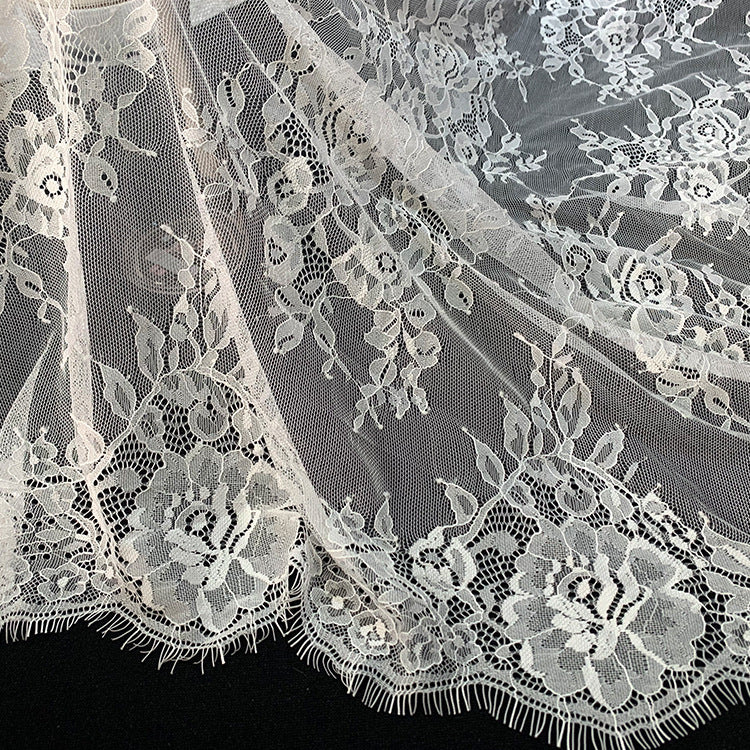 FREEDOMBEAUTY | Flat large flower nylon knitted lace, brand dress women's skirt hem eyelash lace fabric