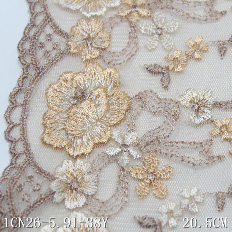 【1pack】-freedombeauty|Orange French Retro Single-Sided Flower Mesh Embroidery Lace Trim Clothing Home Textile Lace Trim DIY