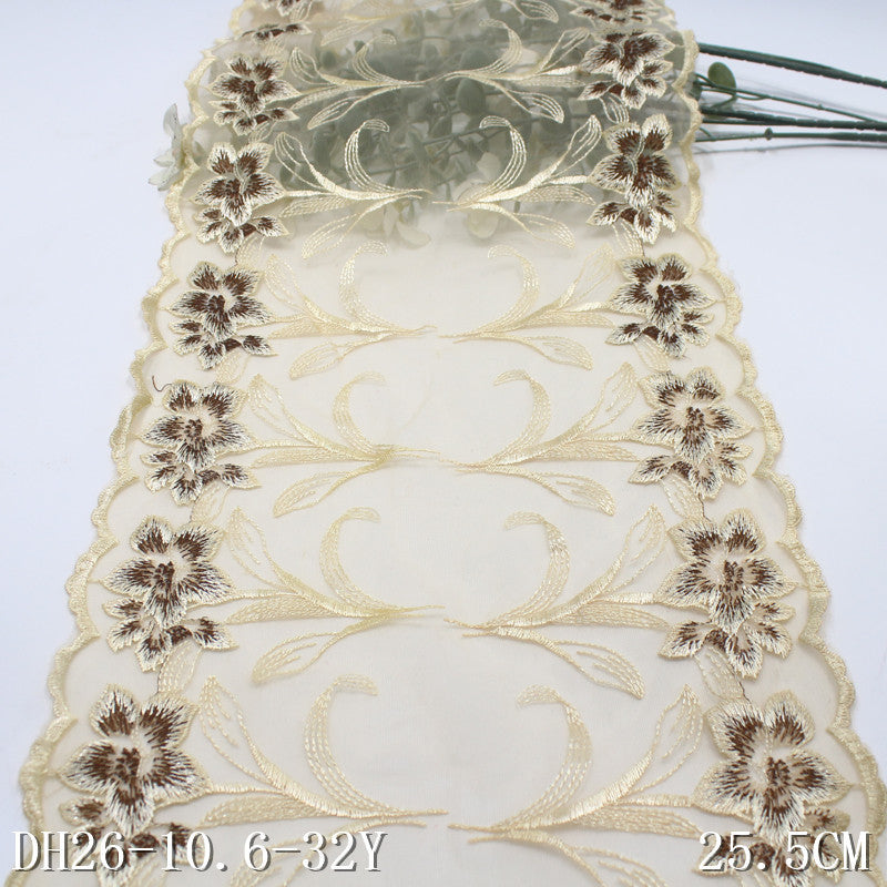 【1pack】-freedombeauty|Apricot Mesh Double-Sided Vintage Flower Embroidery Trim 25cm Curtain Sofa Cushion Lace Trim Accessories