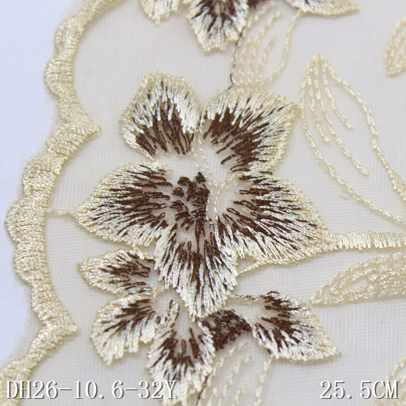 【1pack】-freedombeauty|Apricot Mesh Double-Sided Vintage Flower Embroidery Trim 25cm Curtain Sofa Cushion Lace Trim Accessories