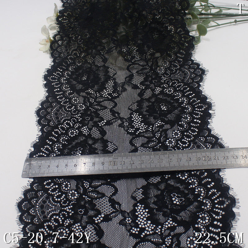 freedombeauty|Black and White Double Wave Romantic Hollow Flower Lightweight Elastic Eyelash Clothing Lingerie Lace Trim DIY