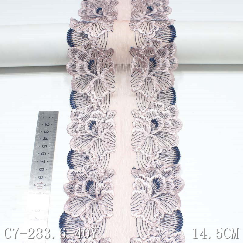 【1pack】-freedombeauty|In Stock Glossy Polyester Thread Double-Sided Symmetrical Flower Hexagonal Mesh Bottom Clothing Accessories Embroidery Lace Trim