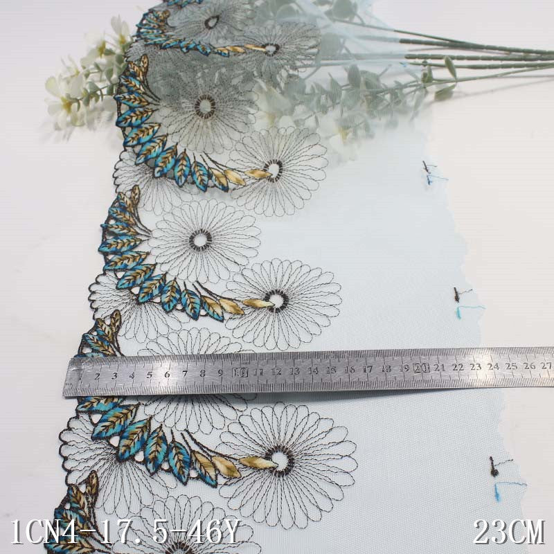 【1pack】-freedombeauty|Three-Color Mesh Ethnic Style Single-Sided Large Flower Embroidery Lace Trim for Clothing Sofa Cushion Lace Trim Accessories