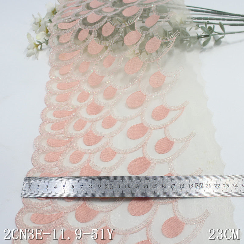 【1pack】-freedombeauty|Two-tone Mesh Single-sided Gold and Silver Thread Peacock Embroidery Trim Clothing Curtain 23cm Lace Trim Accessories