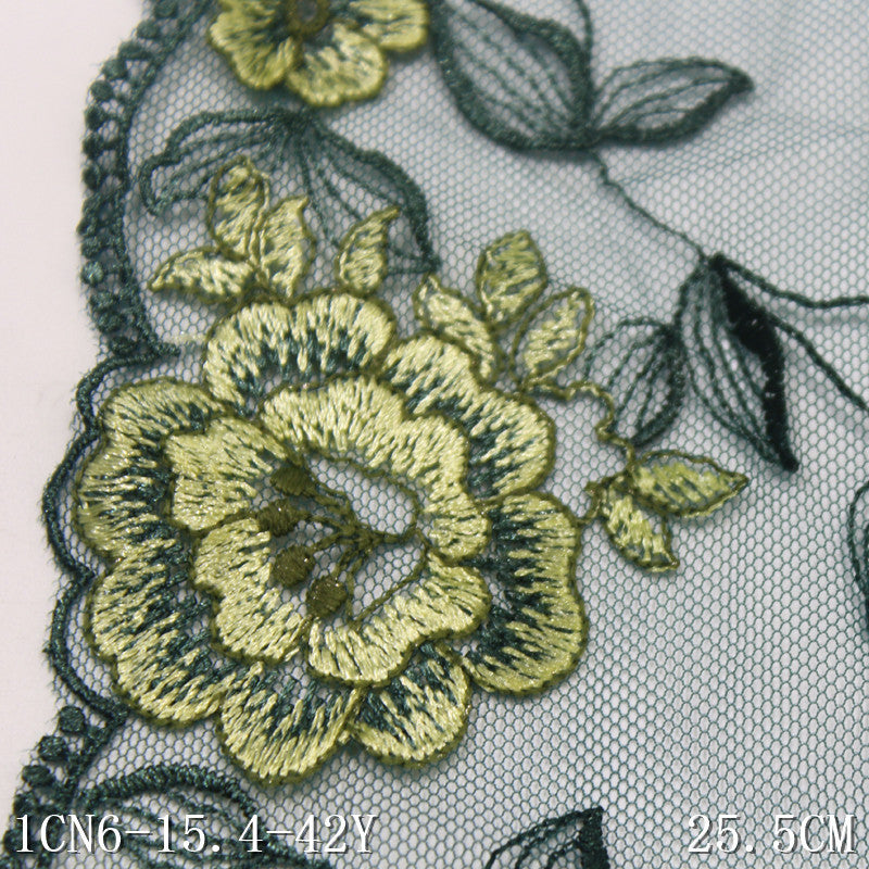 【1pack】-freedombeauty|Green Mesh Double-Sided Champagne Color Flower Embroidery Lace Trim for Lingerie and Curtain 25cm Lace Trim Accessories