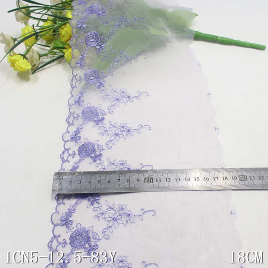 【1pack】-freedombeauty|Purple Single-Sided Fresh Embroidery Pattern Mesh Lace Trim DIY Lingerie Curtain Lace Trim Accessories