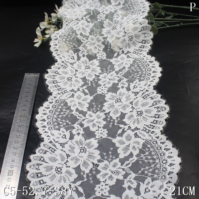 freedombeauty|White Romantic French Style Double Wave Full Floral Elastic Eyelash Lace Soft 21CM Lace Trim