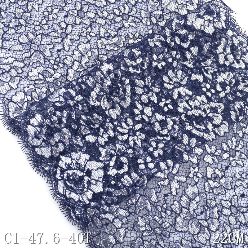 freedombeauty|Navy Blue Full Embossed Silver Classical Flower Non-Elastic Eyelash 22cm Lingerie Home Textile Lace Trim Accessories