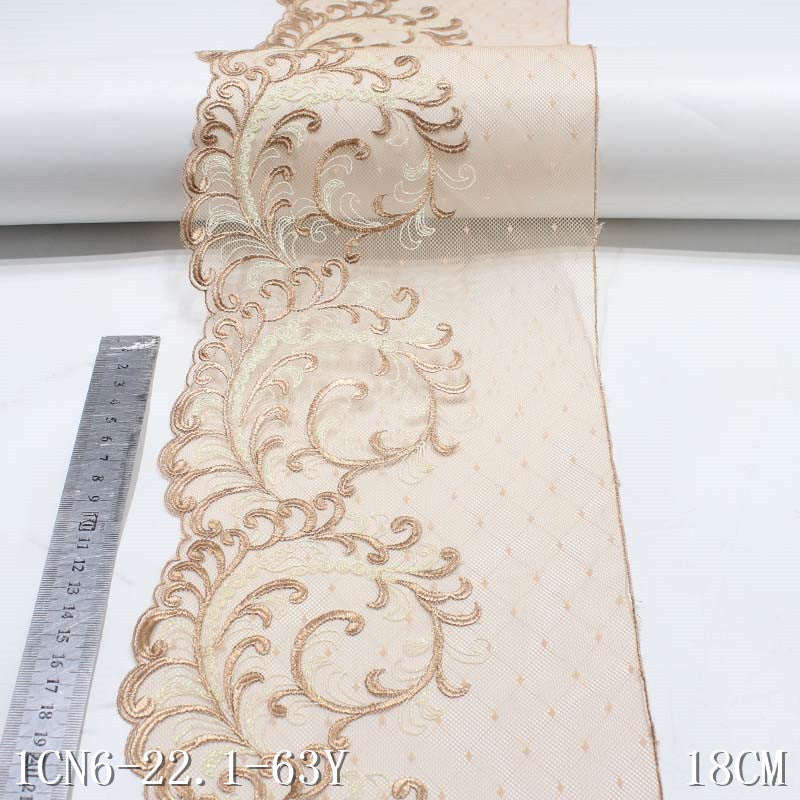【1pack】-freedombeauty|Two-tone Lace Mesh Polyester Thread Embroidery Trim DIY Accessories Curtain Underwear Clothing Accessories Trim