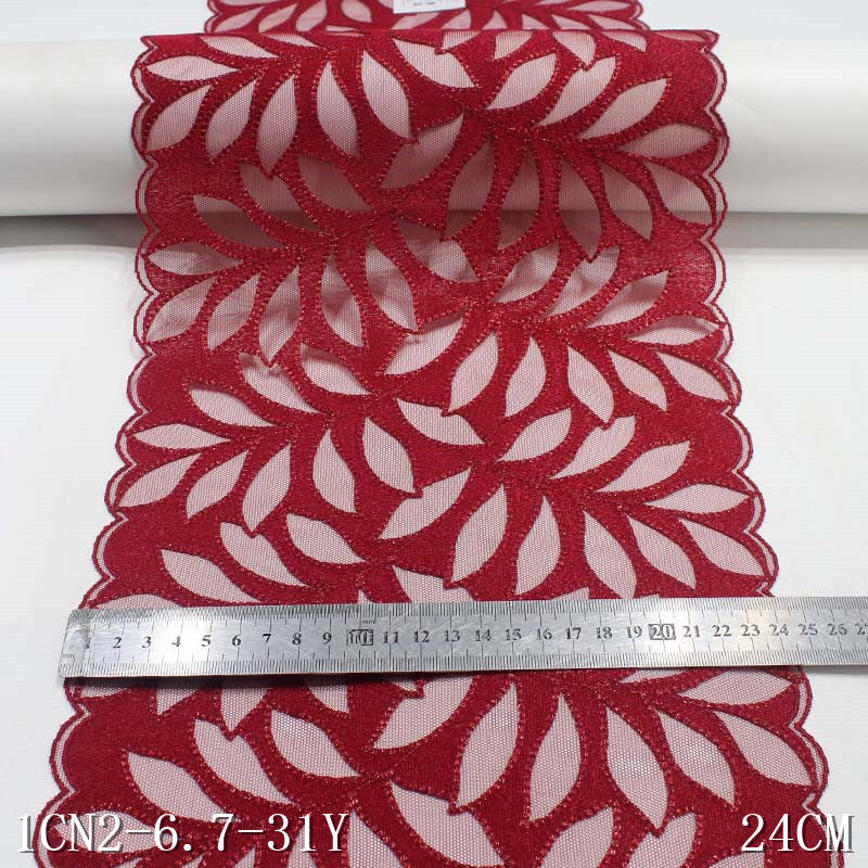 【1pack】-freedombeauty|Red Mesh Polyester Thread Gold Thread Leaf Embroidery Trim Accessories Curtain Festive Sofa Cushion Trim